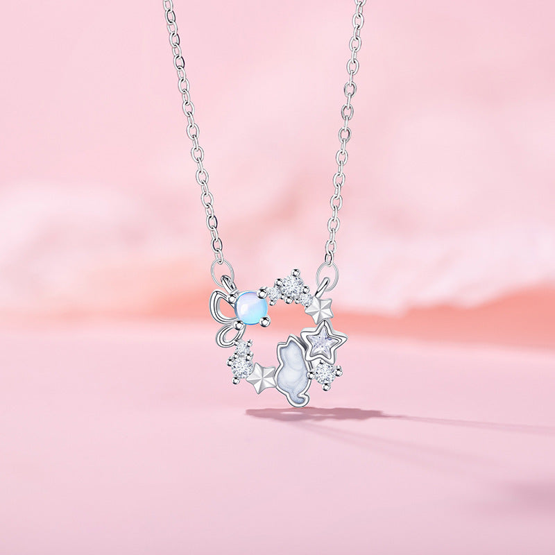 Women’s Kitten Pendant Necklace – Personalized Zircon Charm