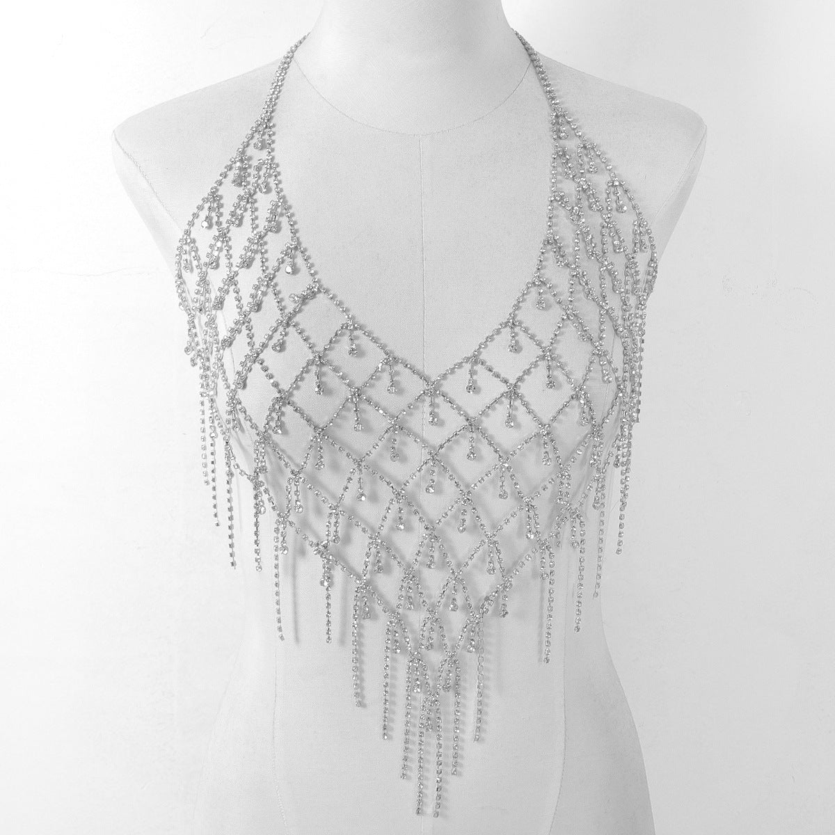 Retro Rhinestone Body Chain for Women – Glamorous Tassel Chest Necklace for Bikini, Festivals & Nightlife