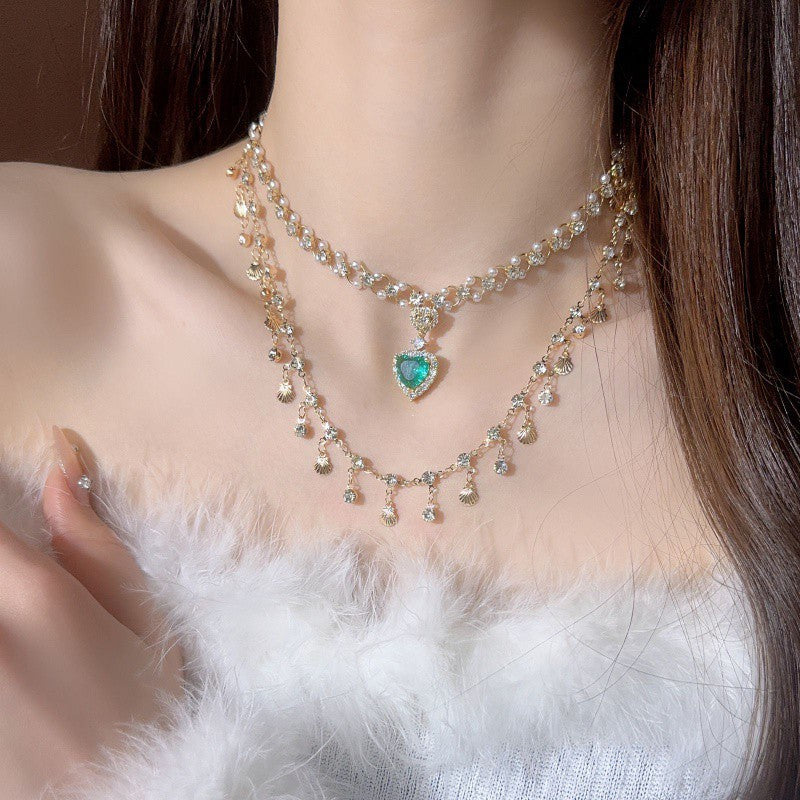 Multi-Layer Crystal Mermaid Princess Necklace – Elegant Copper Alloy Jewelry for Women