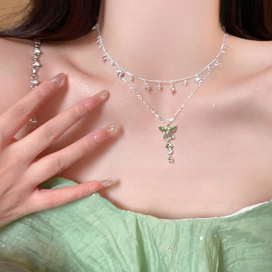 Double-Layer Butterfly Tassel Clavicle Chain – Elegant Women’s Pendant Necklace