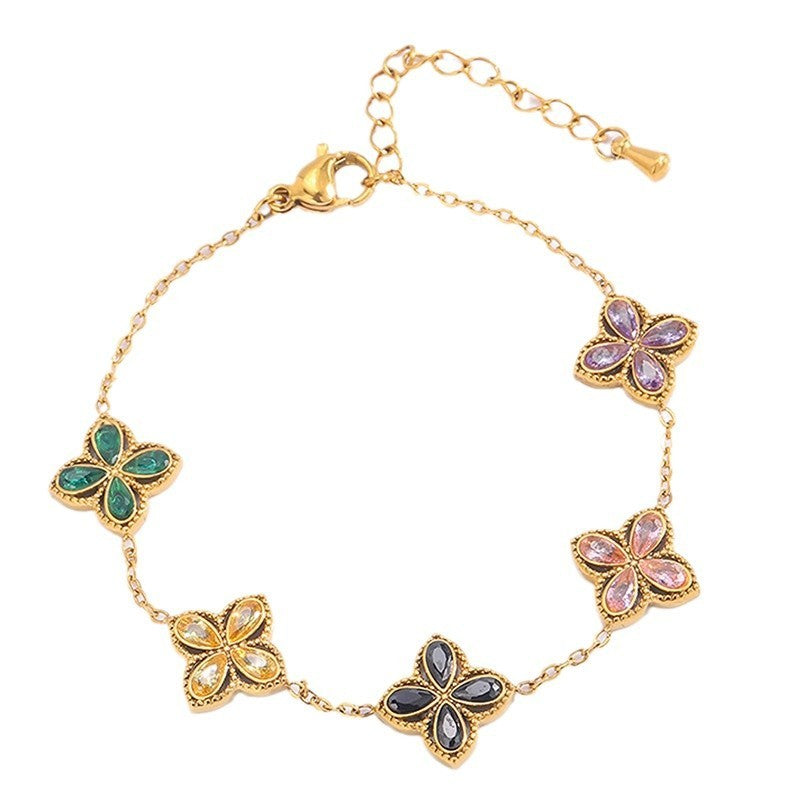 Women’s Clover Zircon Bracelet – Elegant Light Luxury Jewelry, High-Grade Fashion Accessory for Daily Wear & Gifts