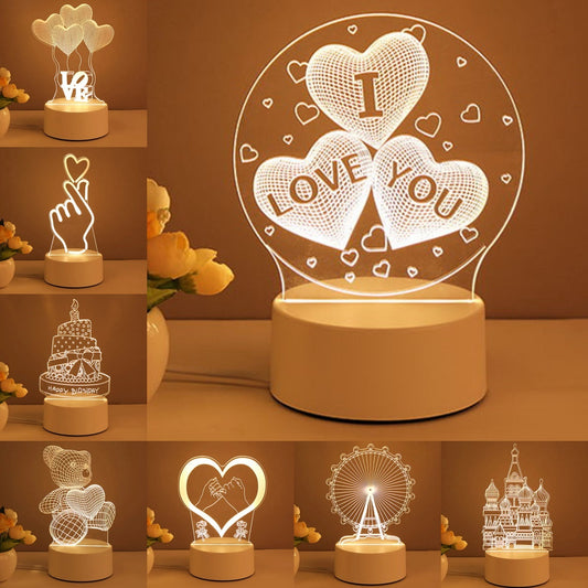 3D Acrylic LED Night Lamp – USB Neon Light for Home, Room Decor & Gifts