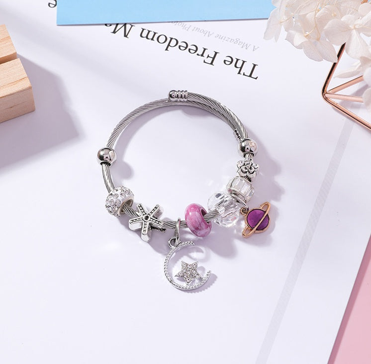 Celestial Star and Moon Beaded Bracelet – Retro Ethnic Jewelry for Female