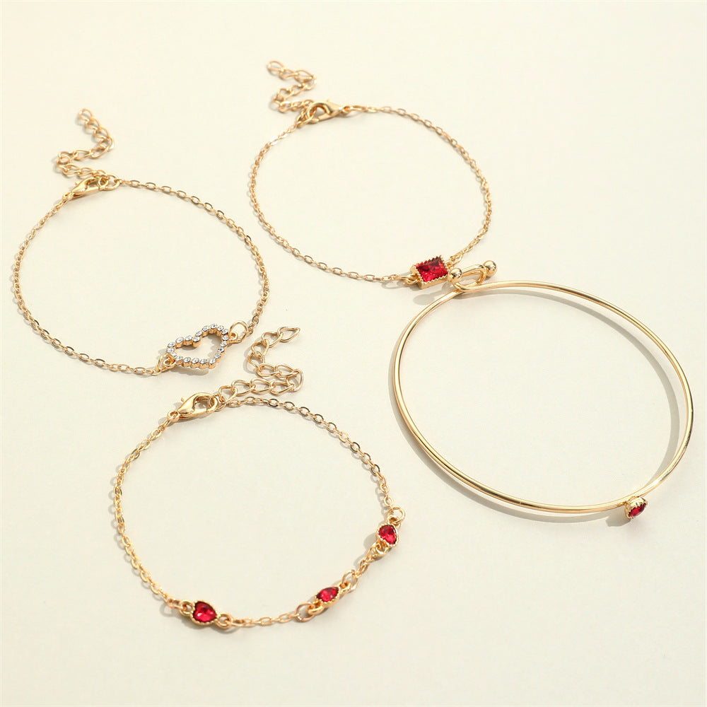 Light Luxury Square Gem Bracelet – Fully Jeweled Heart Design for Women
