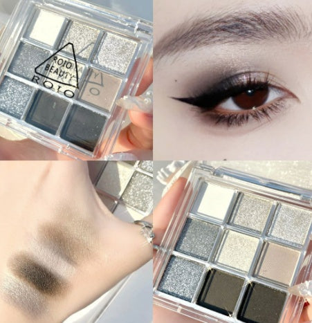 "9-Color Eyeshadow Palette – Transparent Acrylic Case with Matte & Shimmer Shades"