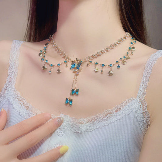 Multi-Layer Crystal Mermaid Princess Necklace – Elegant Copper Alloy Jewelry for Women