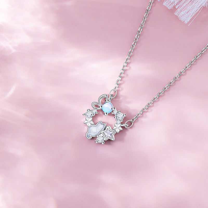 Women’s Kitten Pendant Necklace – Personalized Zircon Charm