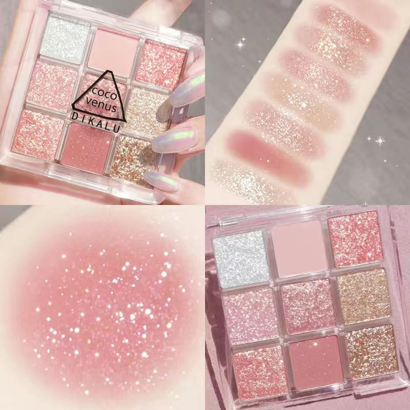 "9-Color Eyeshadow Palette – Transparent Acrylic Case with Matte & Shimmer Shades"