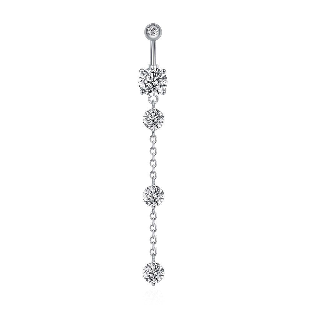 Butterfly Zircon Tassel Belly Button Ring – Trendy Stainless Steel Navel Piercing Jewelry for Women