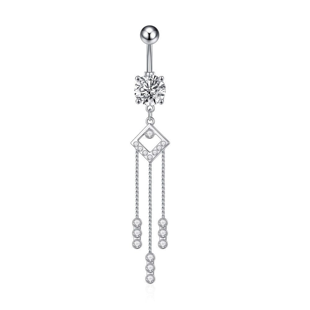 Butterfly Zircon Tassel Belly Button Ring – Trendy Stainless Steel Navel Piercing Jewelry for Women