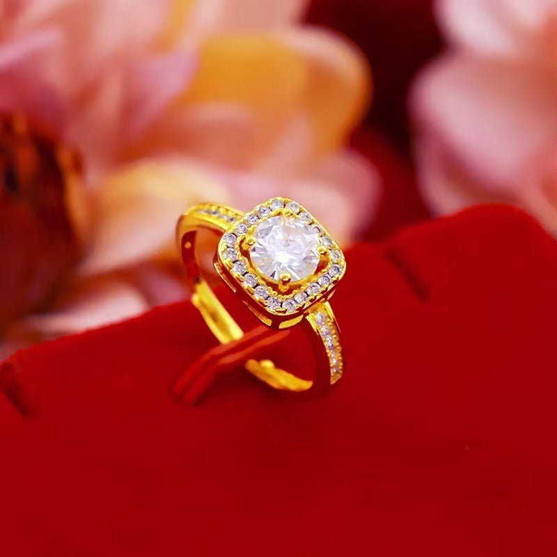 Gold Zircon Jewelry Set for Women – Pendant Necklace, Stud Earrings & Statement Ring
