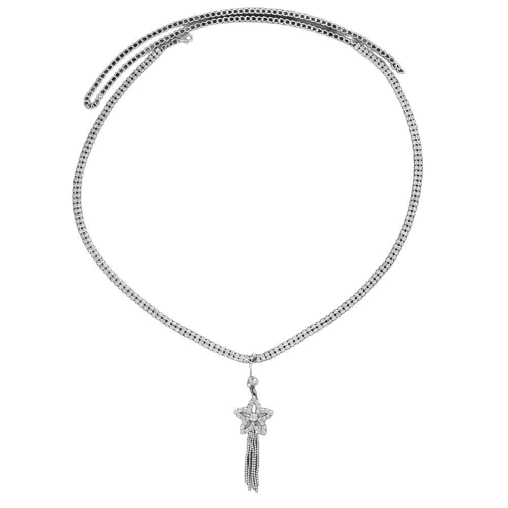 Rhinestone Tassel Belly Ring Waist Chain – Heart, Star & Butterfly Navel Piercing Body Jewelry for Women