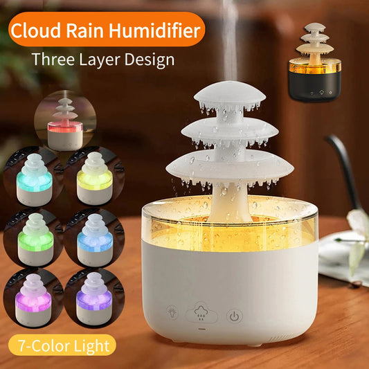 Cloud Rain USB Air Humidifier – Essential Oil Diffuser with Colorful LED Lights, Ultra-Quiet Mist for Home & Office