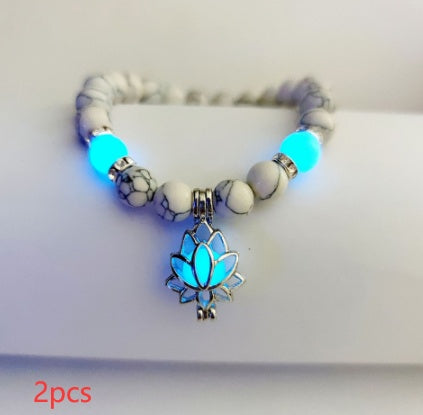 Luminous Lotus Natural Stone Bracelet – Glow-in-the-Dark Healing Beads for Men & Women | Yoga, Meditation & Buddhist Prayer Jewelry