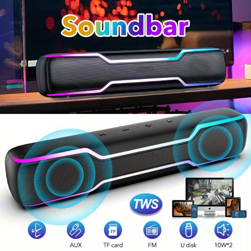 Bluetooth RGB Speaker for PC and Laptop – Wireless Soundbar with Deep Bass & Colorful LED Lights