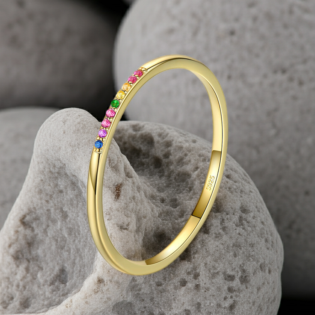 Sterling Silver Rainbow Stone Ring – Dainty & Versatile Design