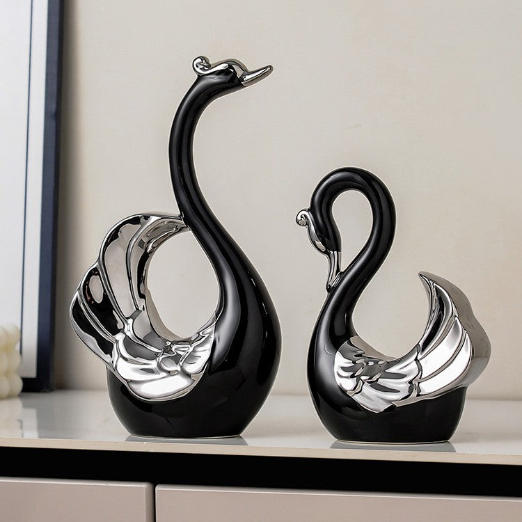 Luxury Ceramic Swan Couple Figurines Elegant Modern Ornaments for Living Room TV Cabinet Wine Cabinet Decor