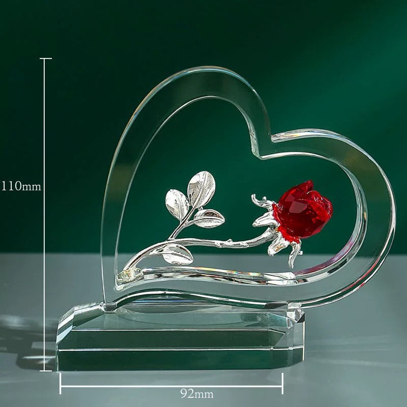 Heart-Shaped Crystal Rose Ornament – Romantic Glass Flower Statue with Gift Box, Perfect for Valentine’s Day, Anniversary, or Wedding Gift