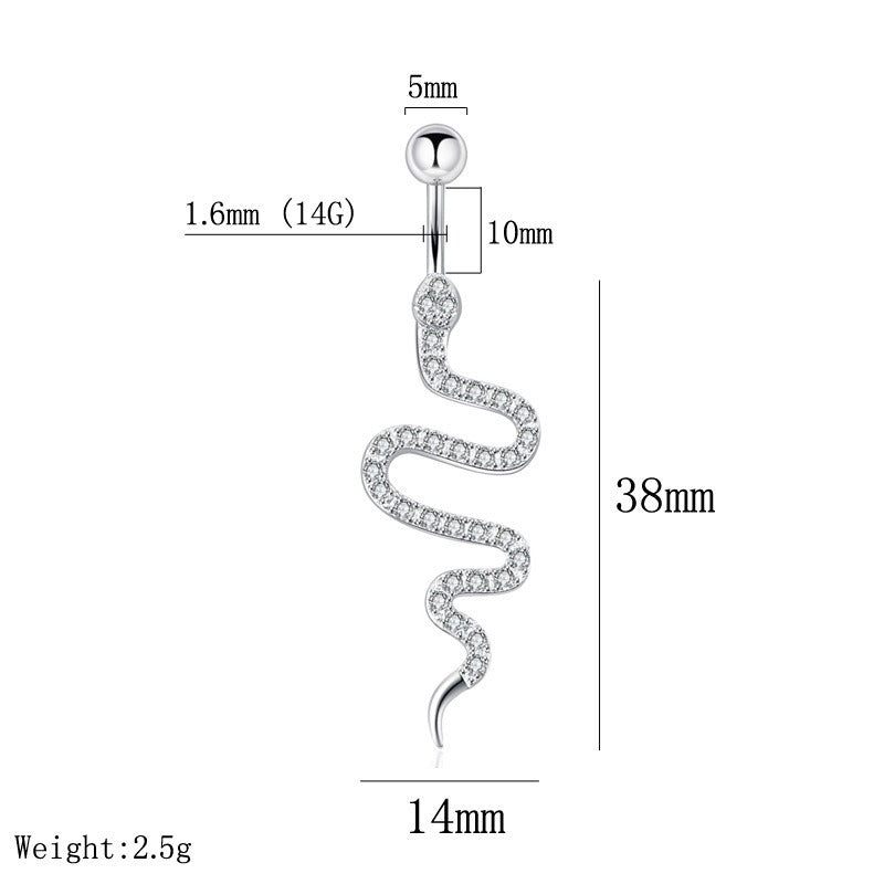 Women's Diamond Snake-Shaped Belly Button Ring – Fashion Navel Stud Jewelry