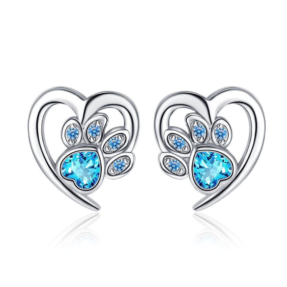 Small Heart-Shaped Blue Zircon Stud Earrings for Women
