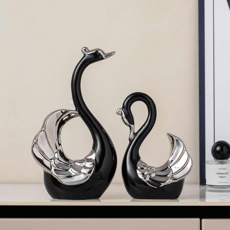 Luxury Ceramic Swan Couple Figurines Elegant Modern Ornaments for Living Room TV Cabinet Wine Cabinet Decor