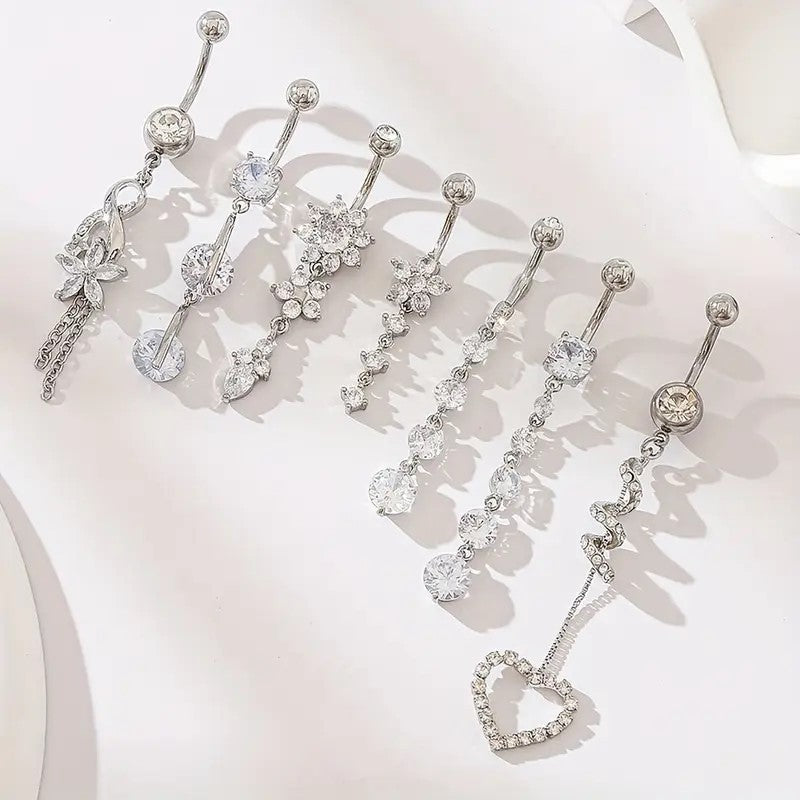 7pcs Elegant Floral Tassel Navel Stud Set – Fashion Belly Button Piercing Jewelry for Women