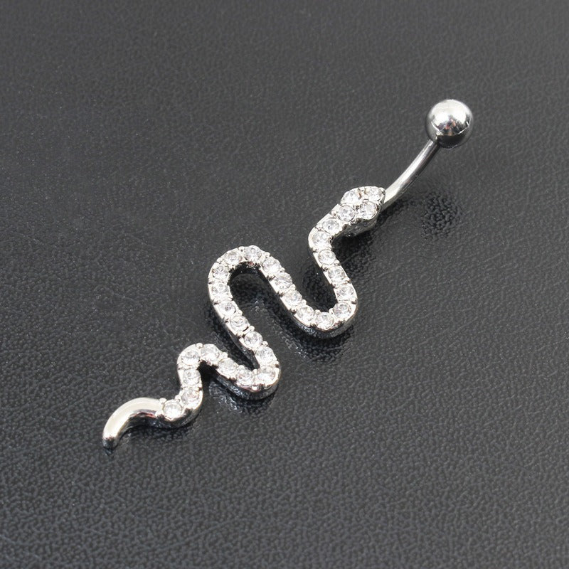 Women's Diamond Snake-Shaped Belly Button Ring – Fashion Navel Stud Jewelry