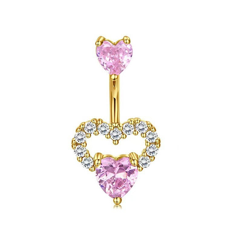 Sexy Heart Belly Ring – Gold-Plated Zircon Navel Piercing Jewelry for Women & Girls