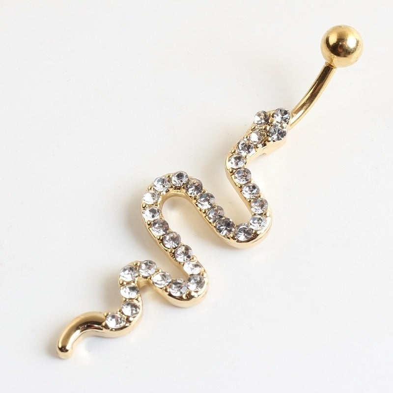 Women's Diamond Snake-Shaped Belly Button Ring – Fashion Navel Stud Jewelry