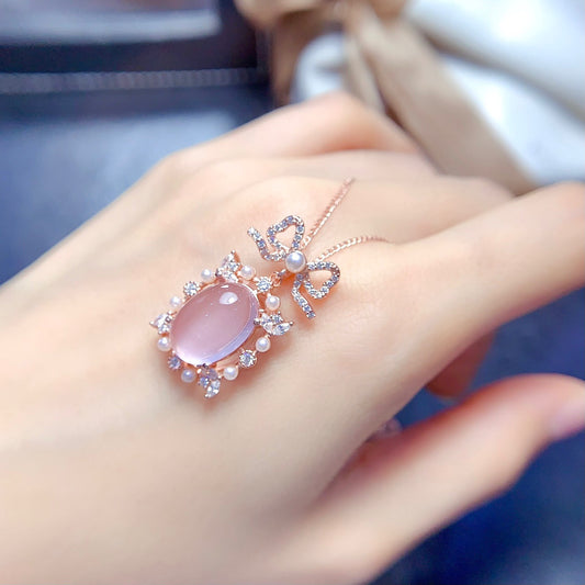 Natural Rose Quartz Crystal Pendant Necklace 925 Sterling Silver Healing Stone Jewelry