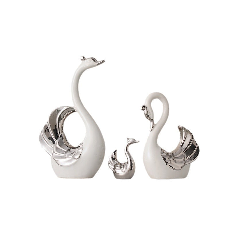 Luxury Ceramic Swan Couple Figurines Elegant Modern Ornaments for Living Room TV Cabinet Wine Cabinet Decor
