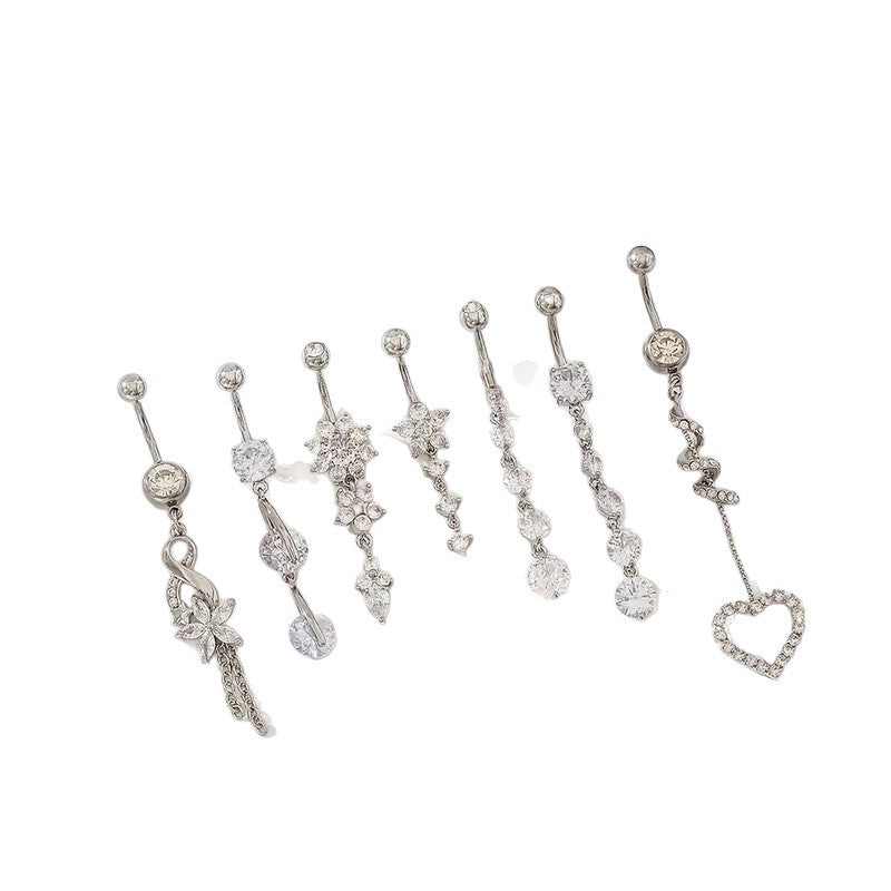 7pcs Elegant Floral Tassel Navel Stud Set – Fashion Belly Button Piercing Jewelry for Women