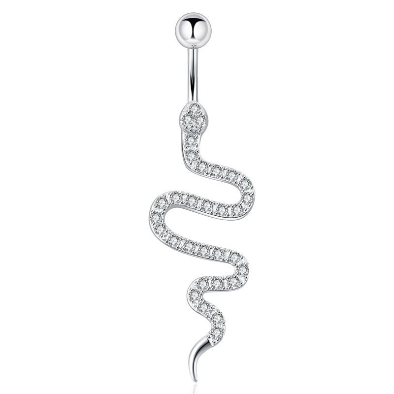Women's Diamond Snake-Shaped Belly Button Ring – Fashion Navel Stud Jewelry