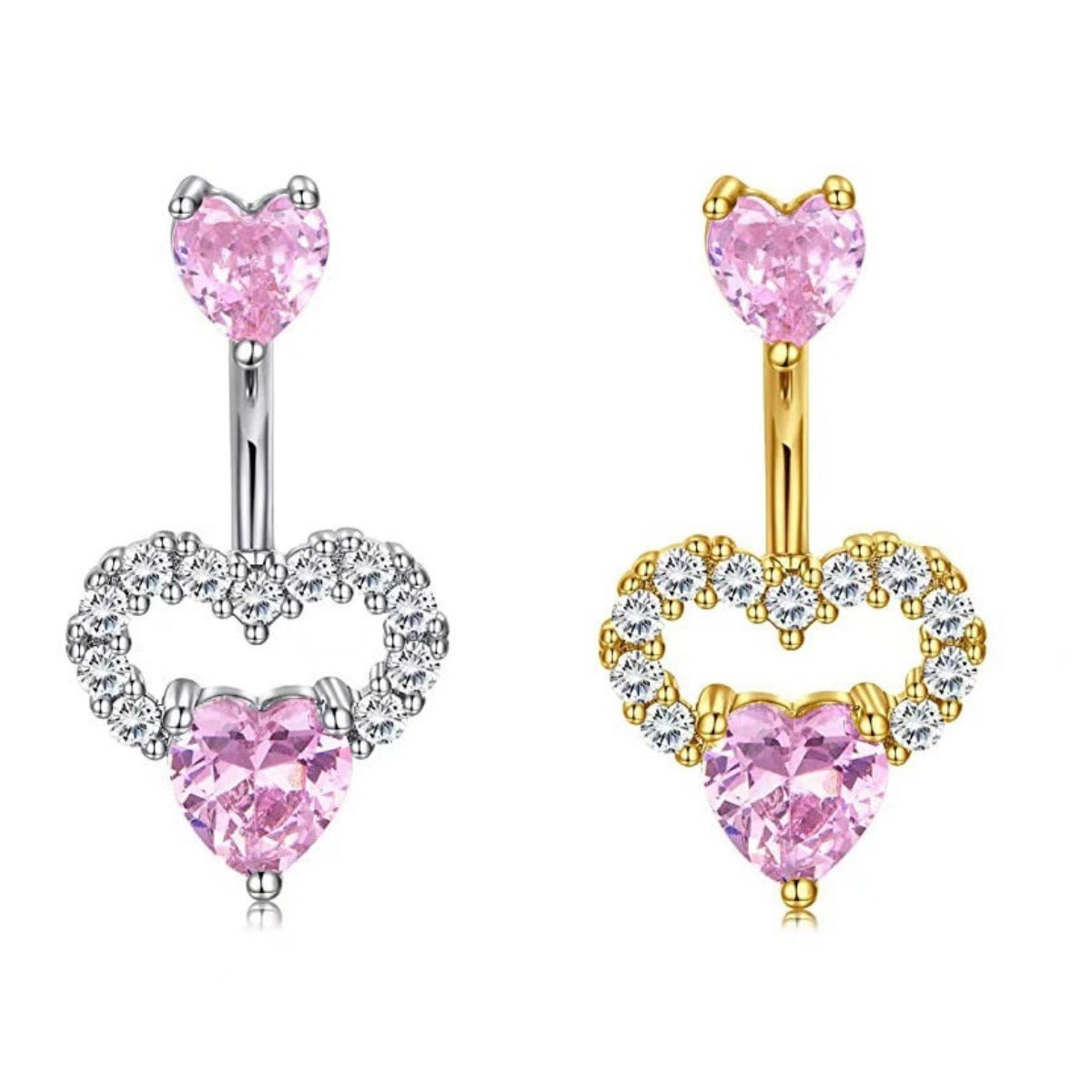 Sexy Heart Belly Ring – Gold-Plated Zircon Navel Piercing Jewelry for Women & Girls
