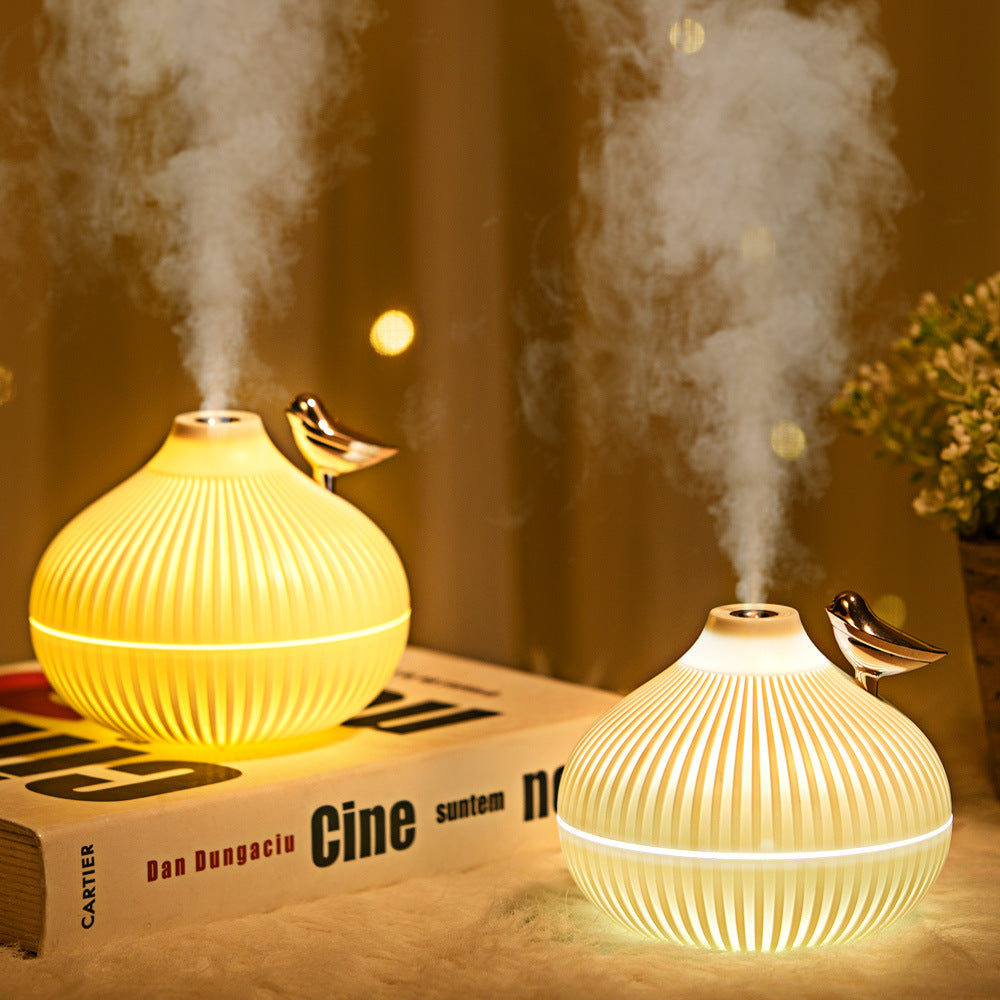 Portable USB Mini Onion Humidifier – Quiet Cool Mist Air Diffuser with 2 Spray Modes, LED Ambient Night Light, Car & Desk Aromatherapy Machine, Travel & Home Gift