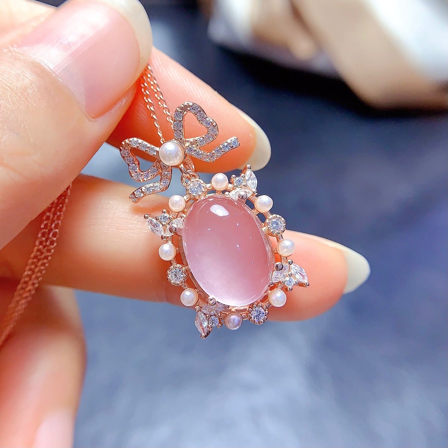 Natural Rose Quartz Crystal Pendant Necklace 925 Sterling Silver Healing Stone Jewelry