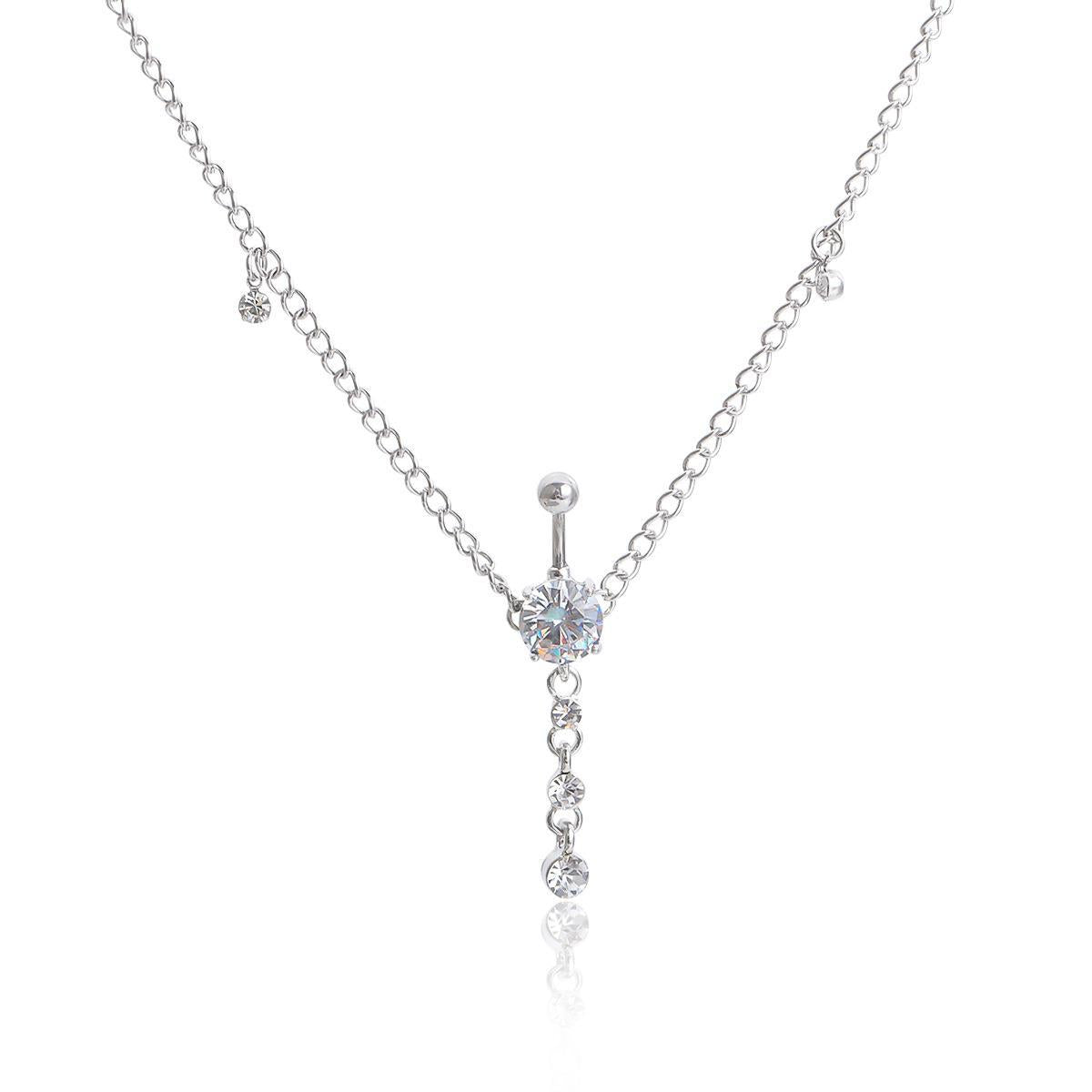 Sexy Rhinestone Belly Button Waist Chain – Dangle Navel Piercing Body Jewelry for Women