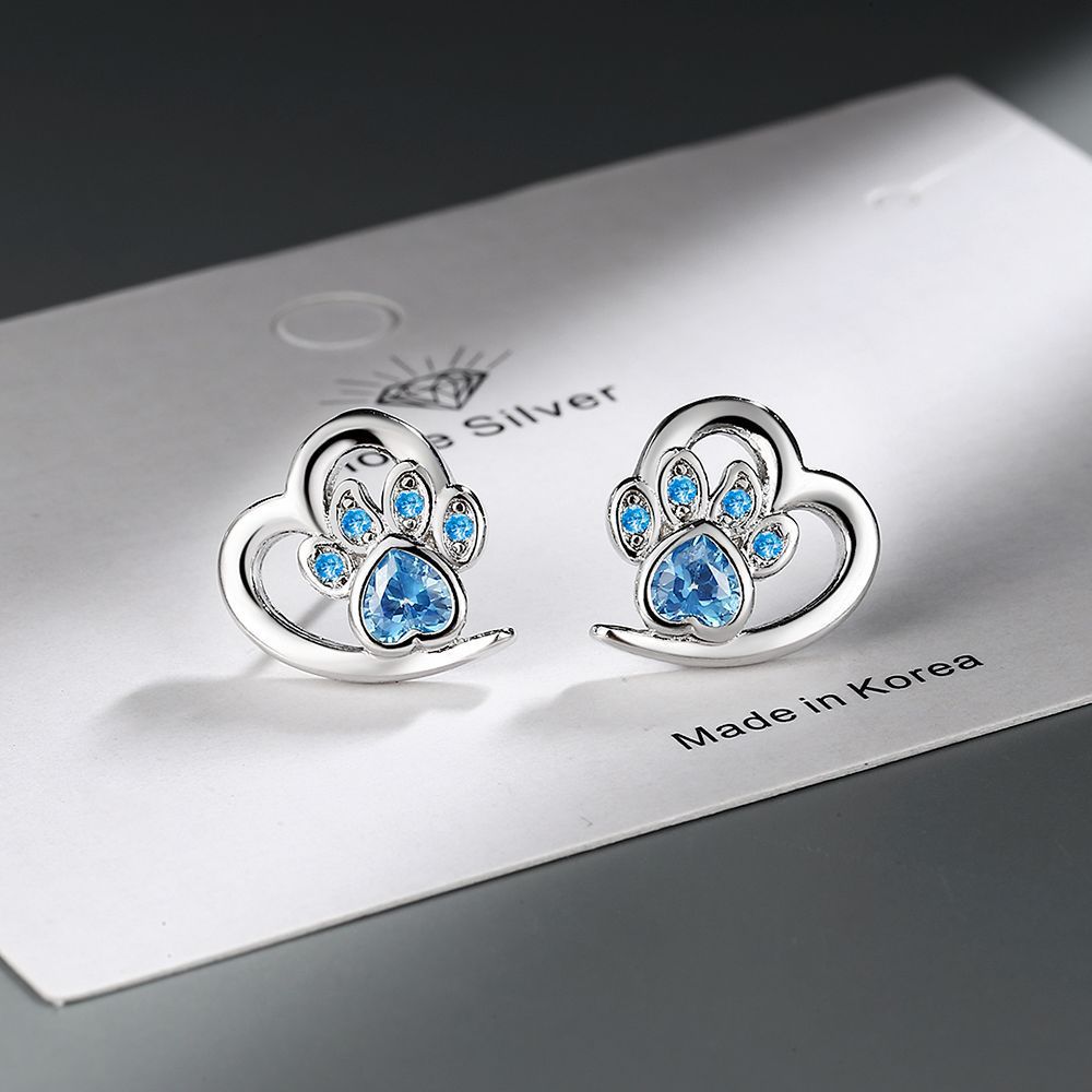 Small Heart-Shaped Blue Zircon Stud Earrings for Women