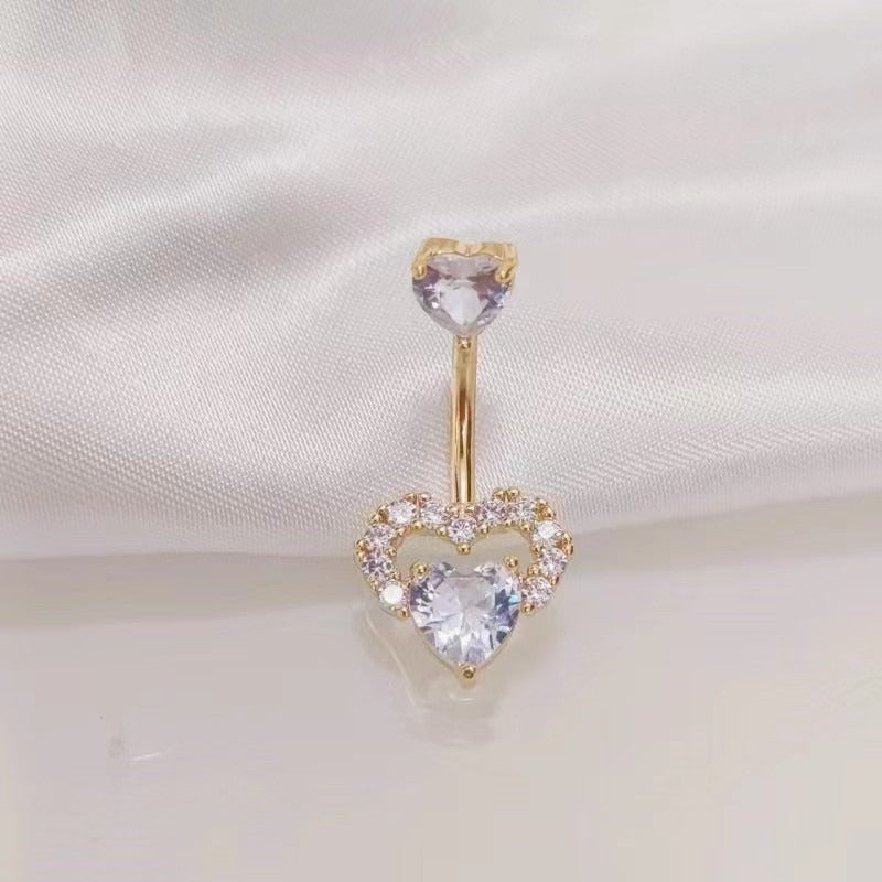 Sexy Heart Belly Ring – Gold-Plated Zircon Navel Piercing Jewelry for Women & Girls