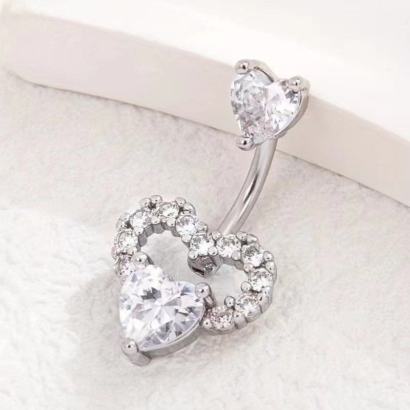 Sexy Heart Belly Ring – Gold-Plated Zircon Navel Piercing Jewelry for Women & Girls