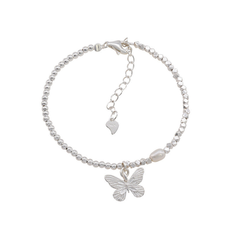 S925 Sterling Silver Butterfly & Pearl Bracelet for Women – Delicate Dainty Jewelry
