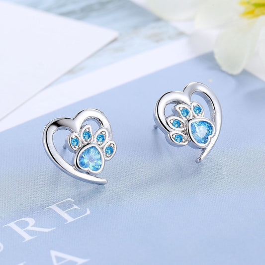 Small Heart-Shaped Blue Zircon Stud Earrings for Women