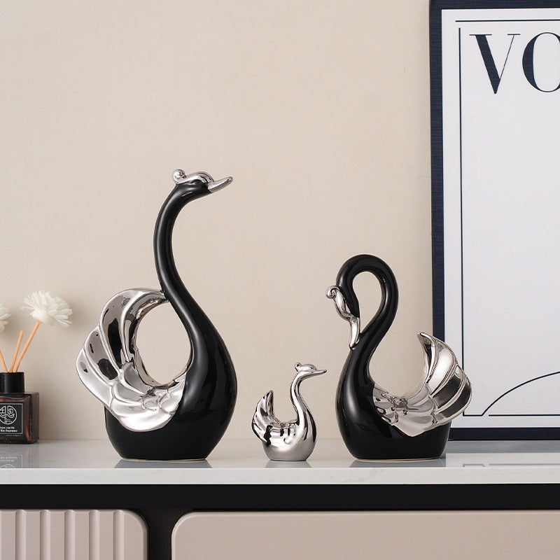 Luxury Ceramic Swan Couple Figurines Elegant Modern Ornaments for Living Room TV Cabinet Wine Cabinet Decor