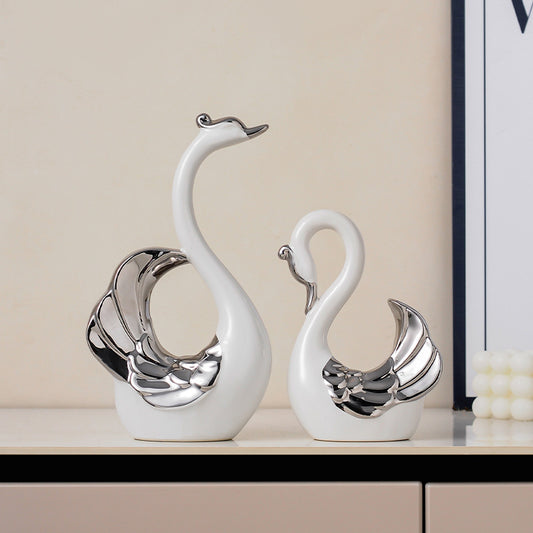 Luxury Ceramic Swan Couple Figurines Elegant Modern Ornaments for Living Room TV Cabinet Wine Cabinet Decor