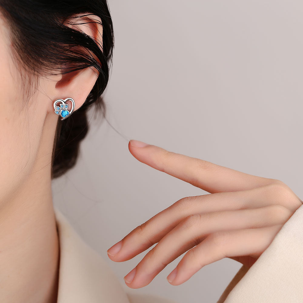 Small Heart-Shaped Blue Zircon Stud Earrings for Women