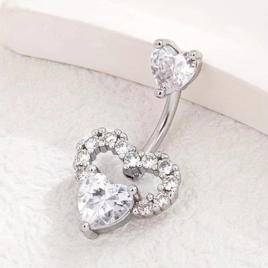 Sexy Heart Belly Ring โ Gold-Plated Zircon Navel Piercing Jewelry for Women & Girls