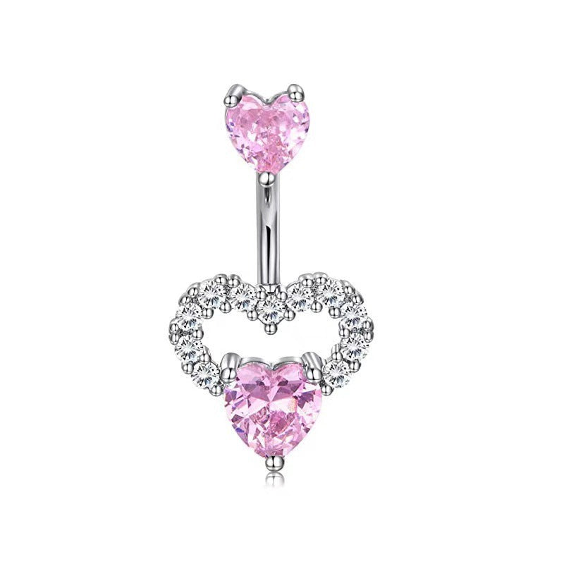 Sexy Heart Belly Ring – Gold-Plated Zircon Navel Piercing Jewelry for Women & Girls