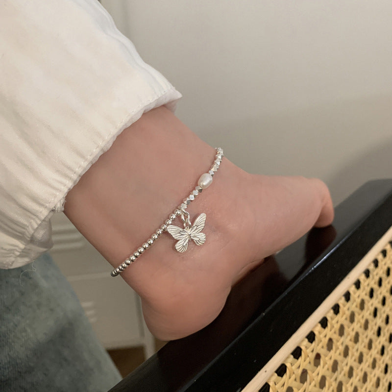 S925 Sterling Silver Butterfly & Pearl Bracelet for Women – Delicate Dainty Jewelry