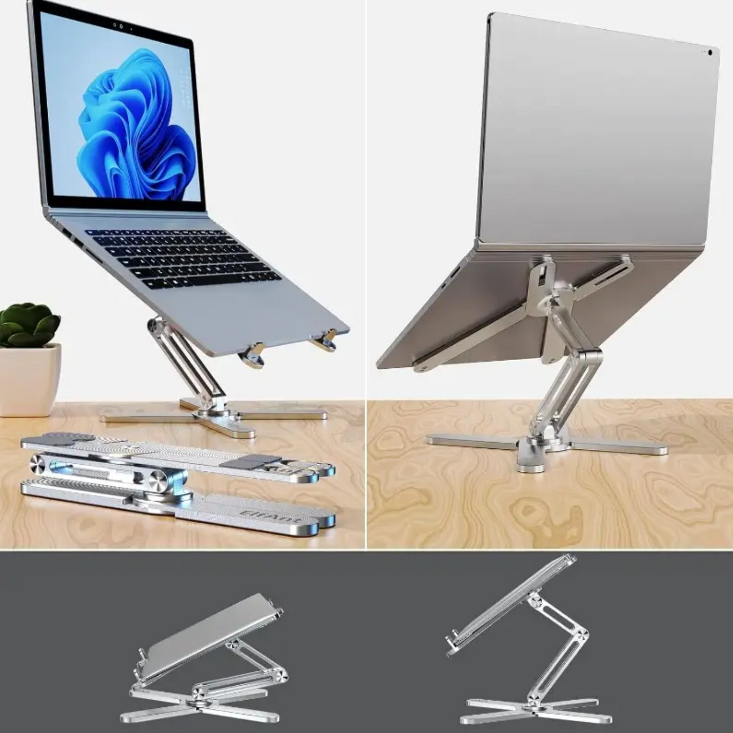 360° Rotating Foldable Aluminum Laptop Stand – Adjustable Height Notebook Holder with Heat Dissipation & Stable Triangular Support