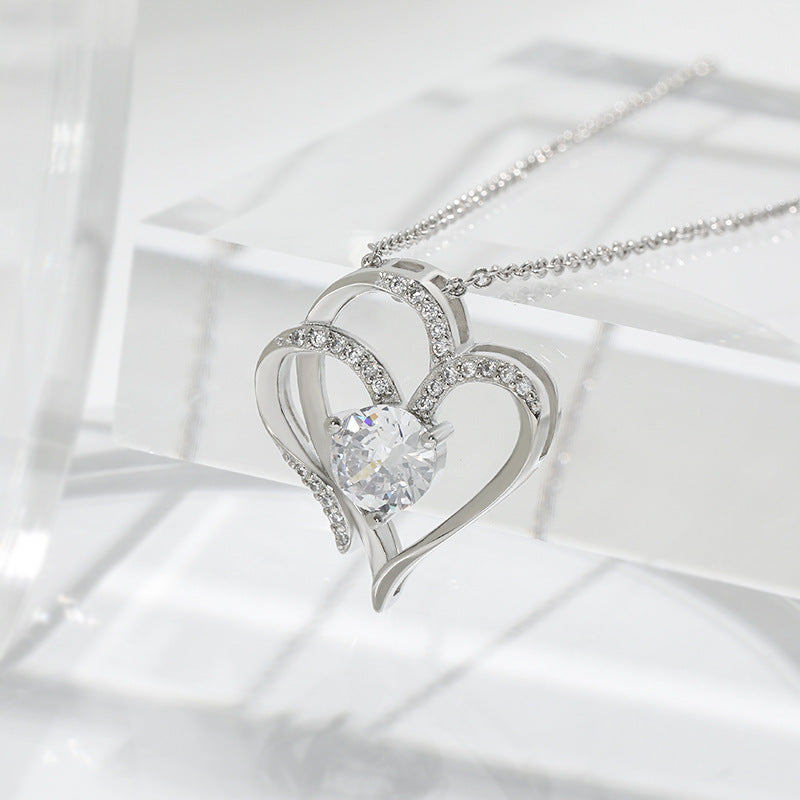 Personalized Double Heart Zircon Necklace – Sparkling Rhinestone Clavicle Chain for Women